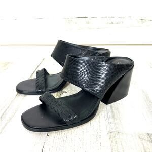 Vince Camuto Womens 9.5 Kafinny Black Leather Flare block Heel Slip-On Sandals